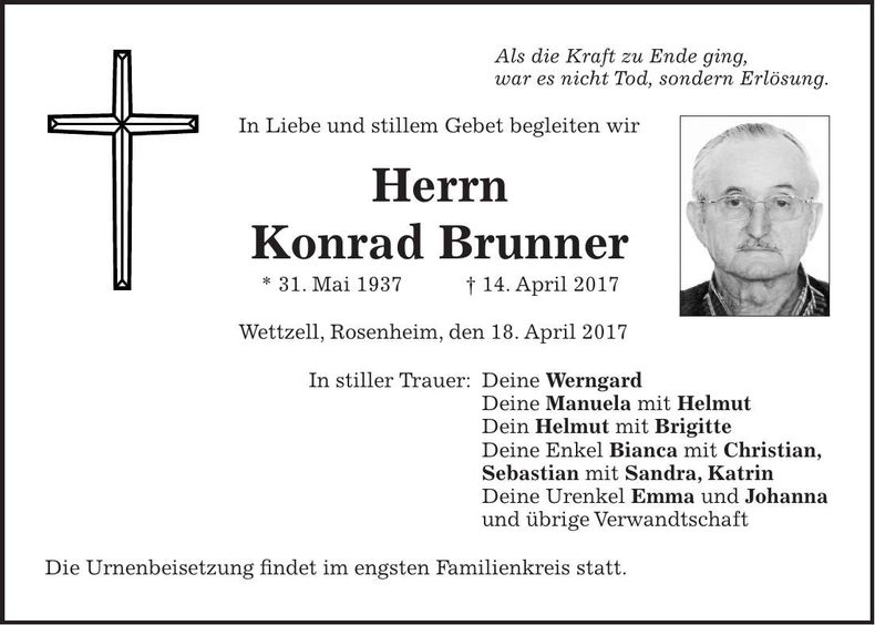 Traueranzeige Konrad Brunner