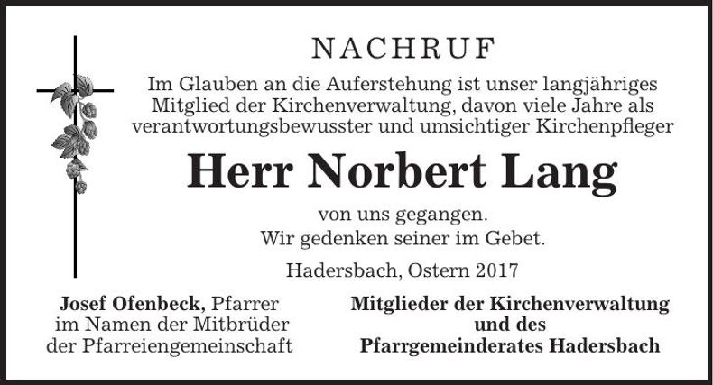Traueranzeige Norbert Lang