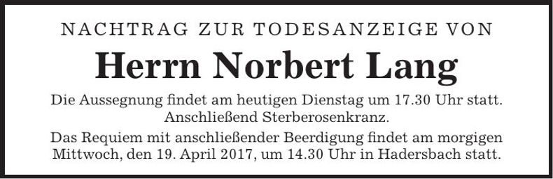 Traueranzeige Norbert Lang
