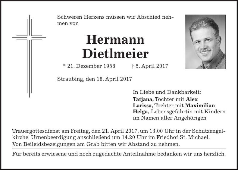 Traueranzeige Hermann Dietlmeier