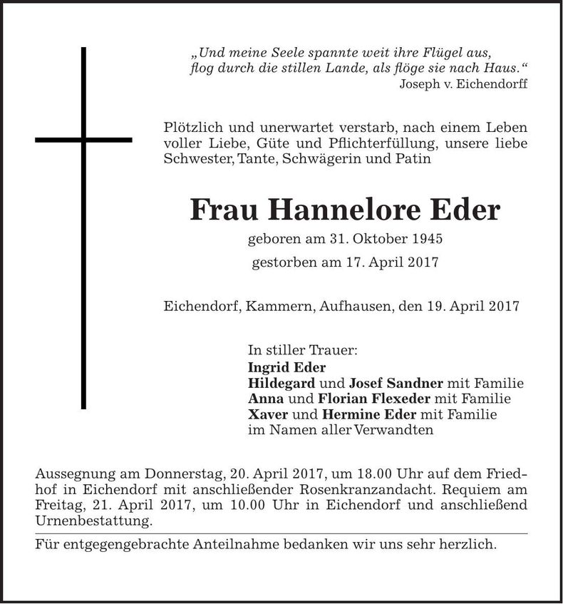 Traueranzeige Hannelore Eder