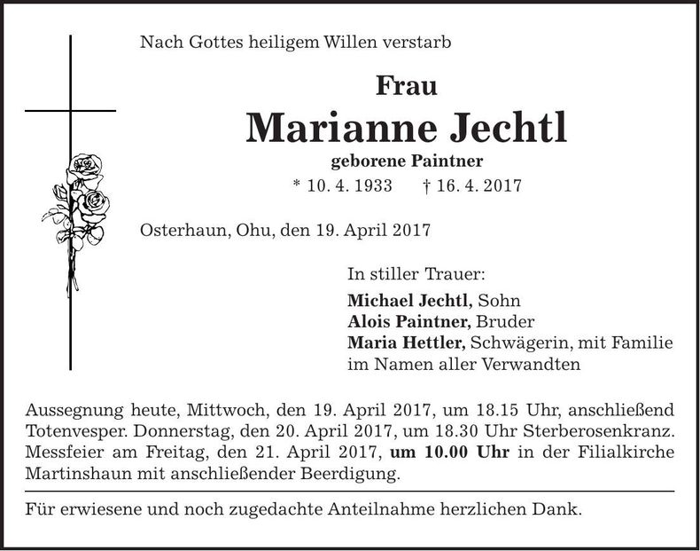 Traueranzeige Marianne Jechtl