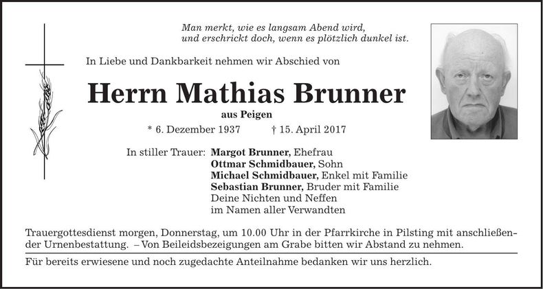 Traueranzeige Mathias Brunner