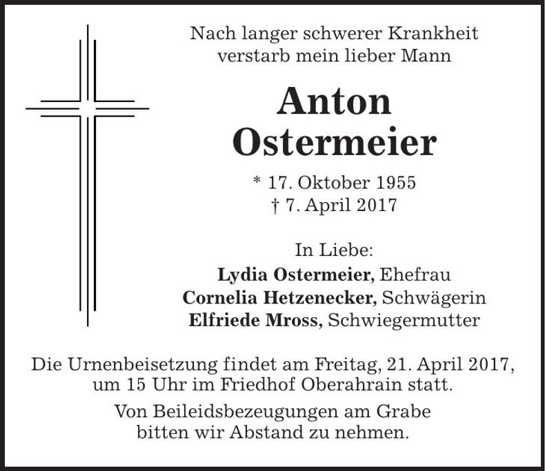 Traueranzeige Anton Ostermeier