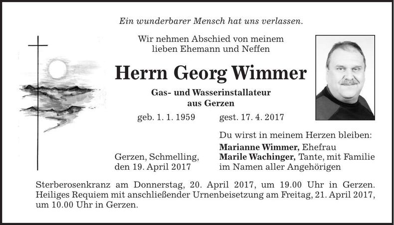 Traueranzeige Georg Wimmer