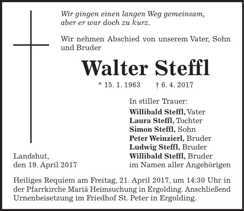 Traueranzeige Walter Steffl