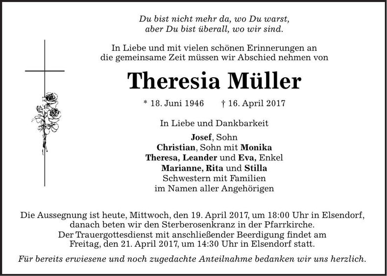 Traueranzeige Theresia Müller