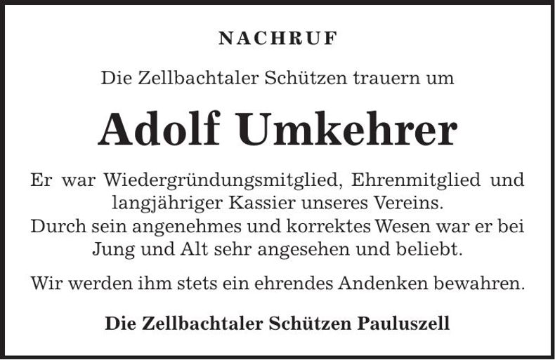 Traueranzeige Adolf Umkehrer
