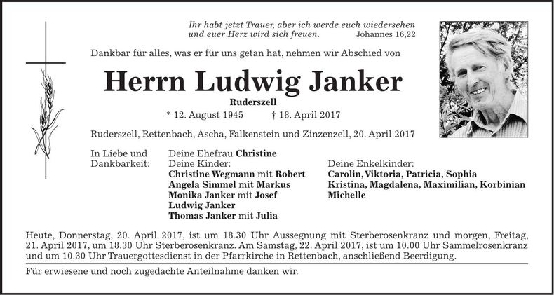 Traueranzeige Ludwig Janker