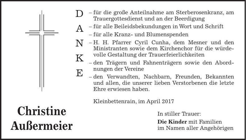 Traueranzeige Christine Außermeier