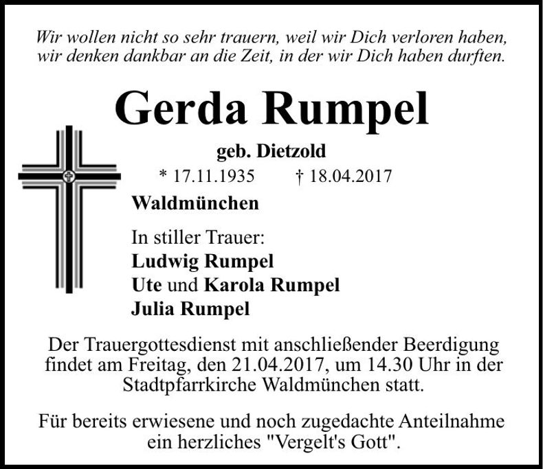 Traueranzeige Gerda Rumpel