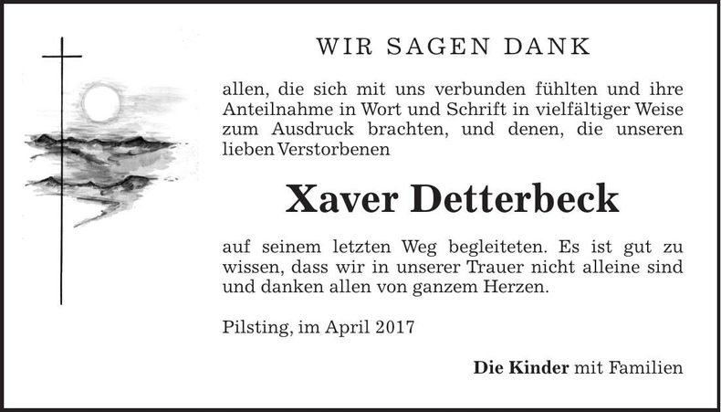 Traueranzeige Xaver Detterbeck