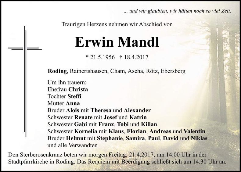 Traueranzeige Erwin Mandl