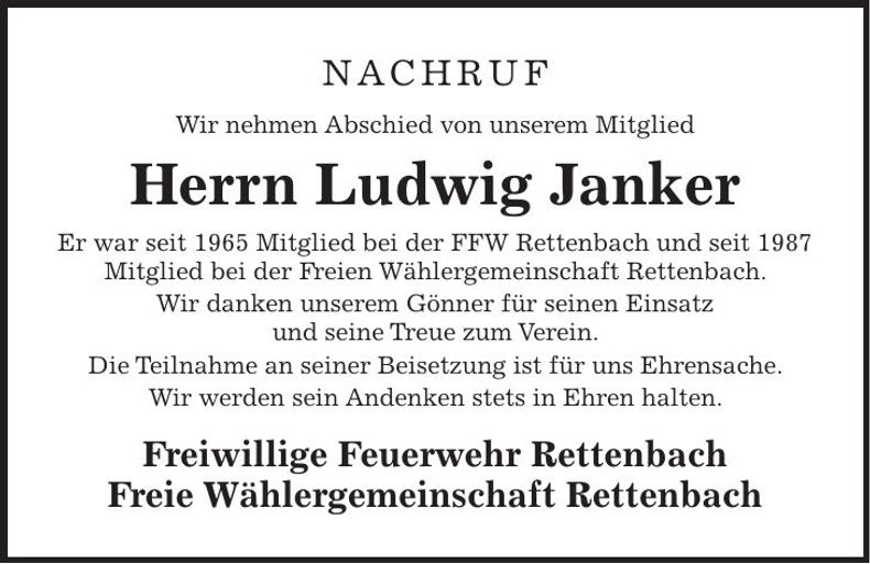 Traueranzeige Ludwig Janker