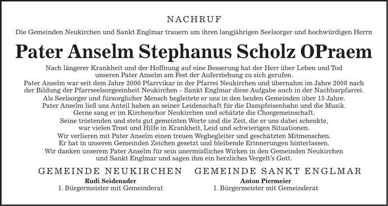 Traueranzeige Stephanus Anselm