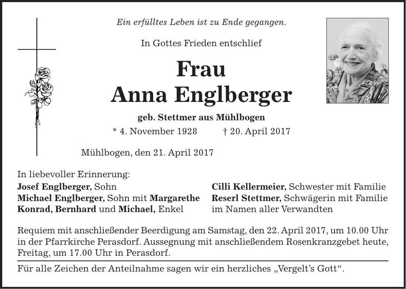 Traueranzeige Anna Englberger
