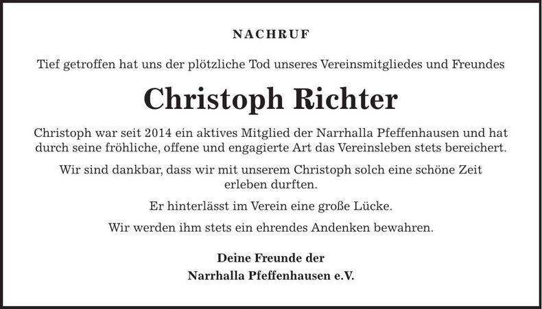 Traueranzeige Christoph Richter