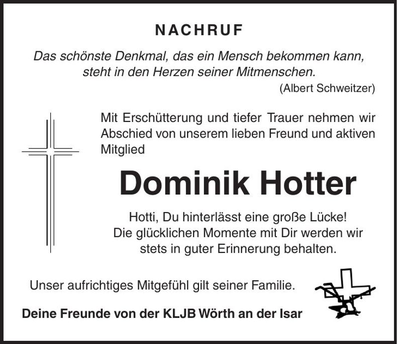 Traueranzeige Dominik Hotter