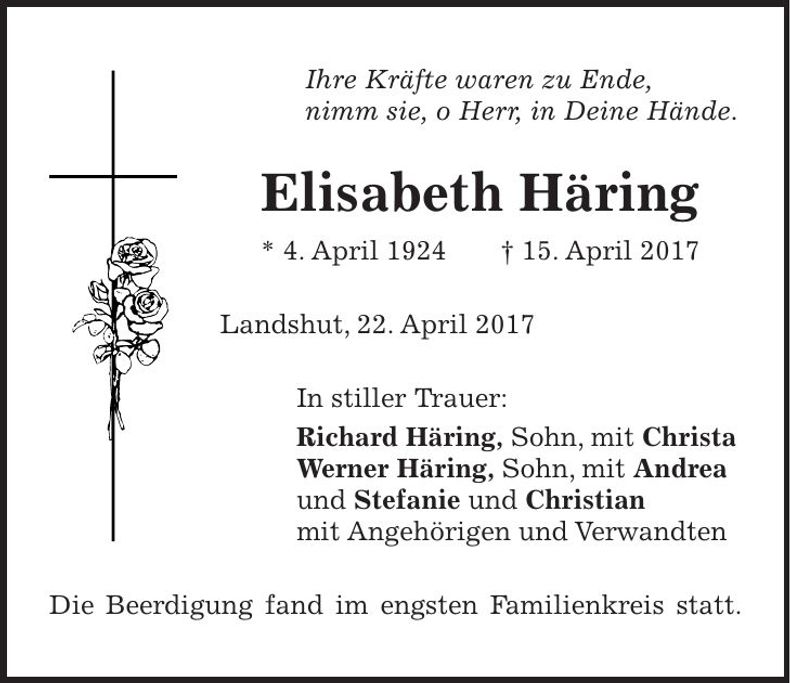 Traueranzeige Elisabeth Häring