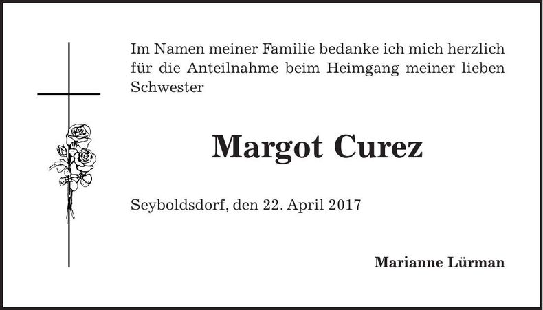 Traueranzeige Margot Curez