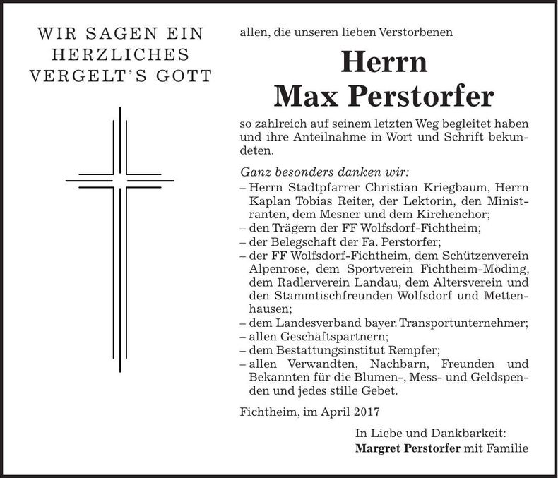 Traueranzeige Max Perstorfer