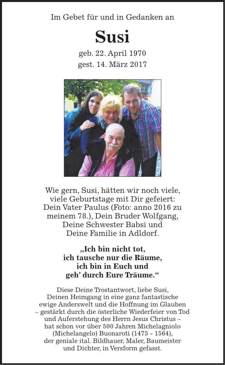 Traueranzeige Susi Zinner