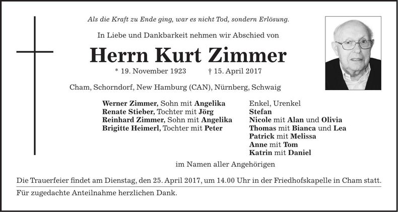 Traueranzeige Kurt Zimmer