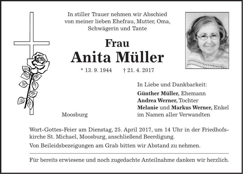 Traueranzeige Anita Müller