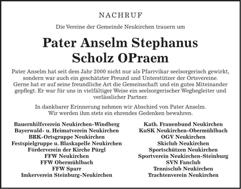 Traueranzeige Anselm Stepahnus Scholz