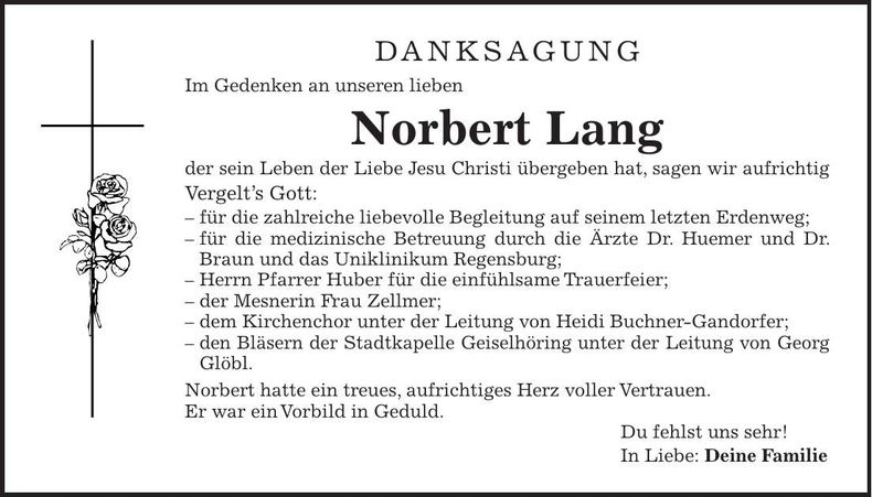 Traueranzeige Norbert Lang