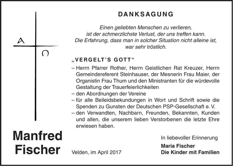 Traueranzeige Manfred Fischer