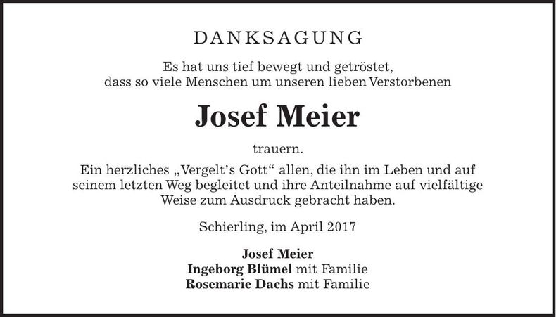 Traueranzeige Josef Meier