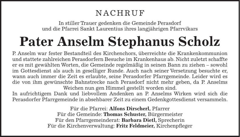 Traueranzeige Anselm Stephanus Scholz