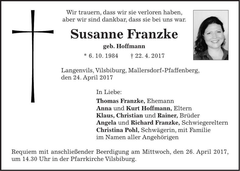 Traueranzeige Susanne Franzke