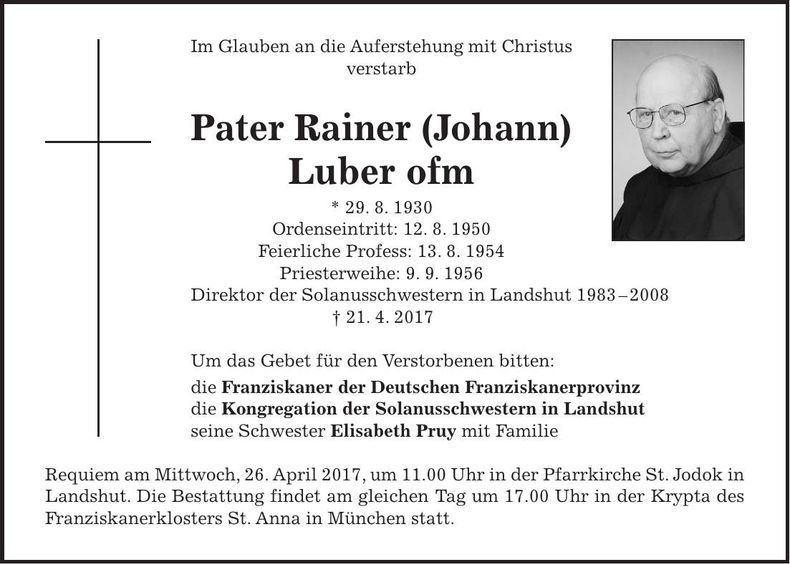 Traueranzeige Rainer (Johann) Luber