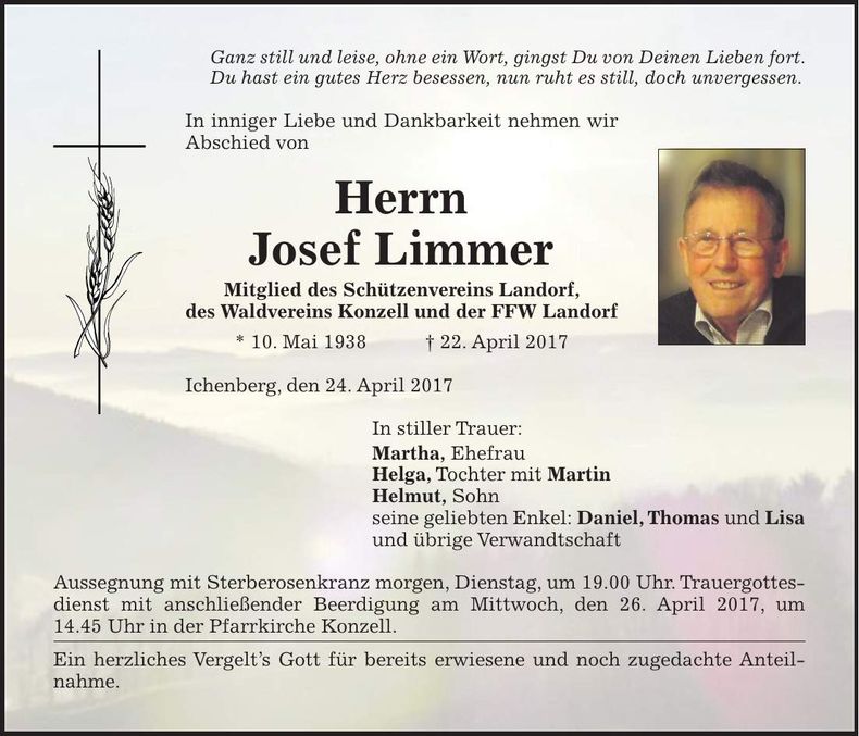 Traueranzeige Josef Limmer
