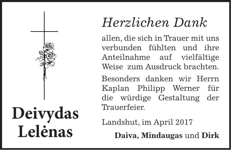 Traueranzeige Deivydas Lelenas