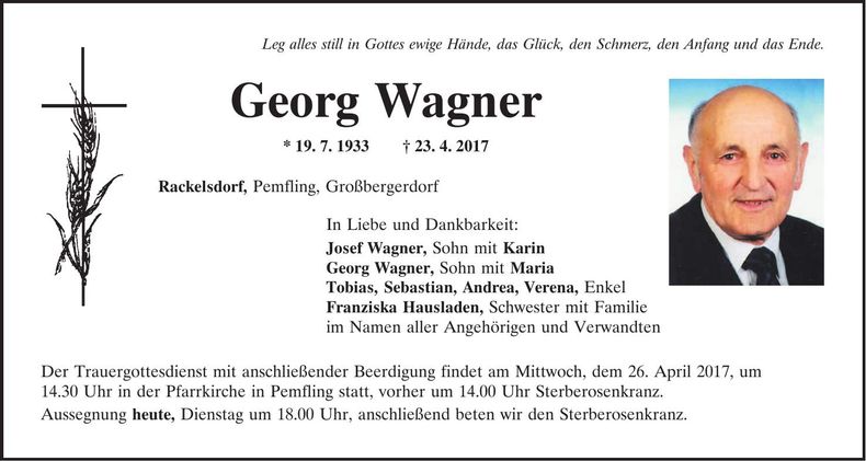Traueranzeige Georg Wagner