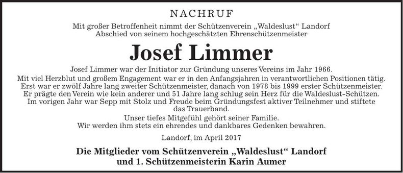 Traueranzeige Josef Limmer