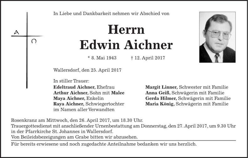 Traueranzeige Edwin Aichner