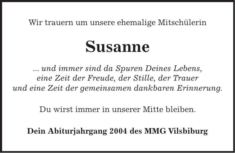 Traueranzeige Susanne Fritzke