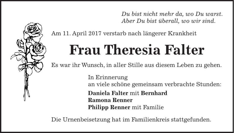 Traueranzeige Theresia Falter