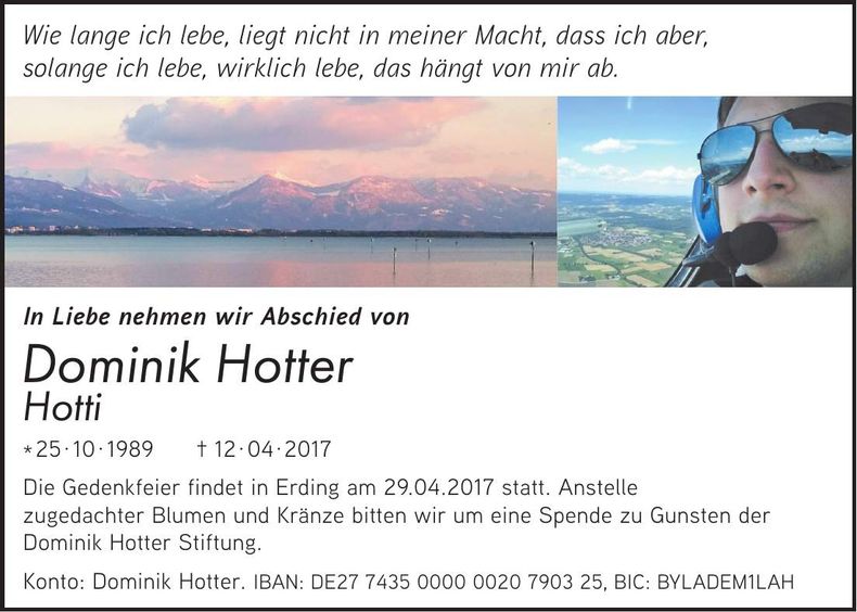 Traueranzeige Dominik Hotter