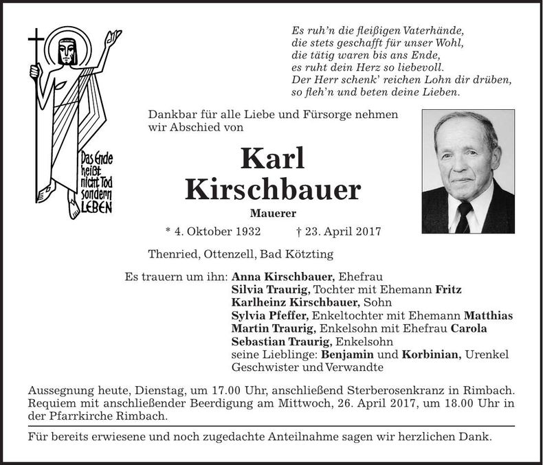 Traueranzeige Karl Kirschbauer