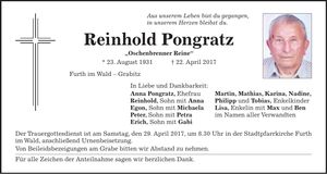 Traueranzeige Reinhold Pongratz