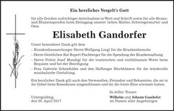 Traueranzeige Elisabeth Gandorfer