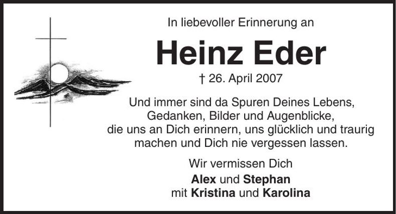 Traueranzeige Heinz Eder
