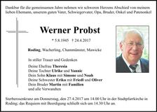 Traueranzeige Werner Probst