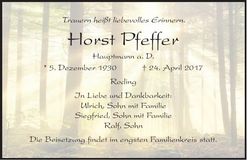 Traueranzeige Horst Pfeffer
