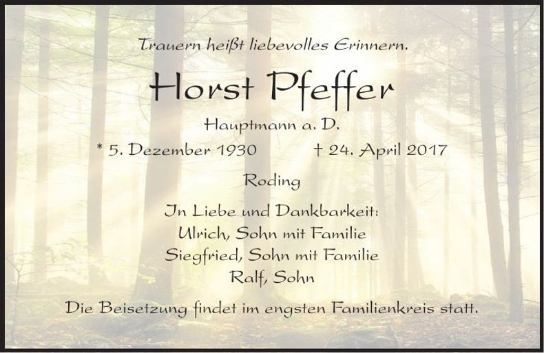 Traueranzeige Horst Pfeffer